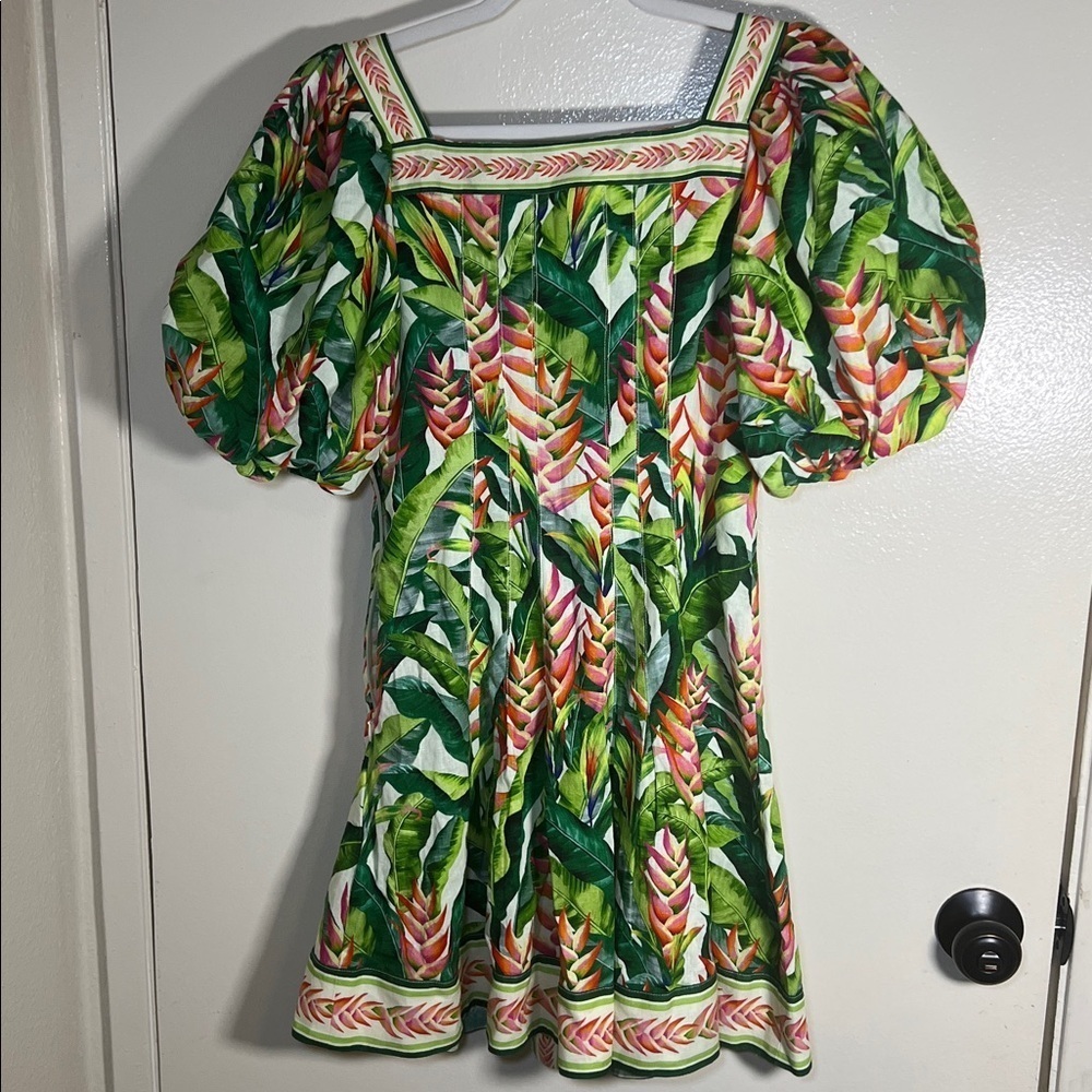 FARM Rio Green Leaf Print mini Dress XS - Picture 3 of 13